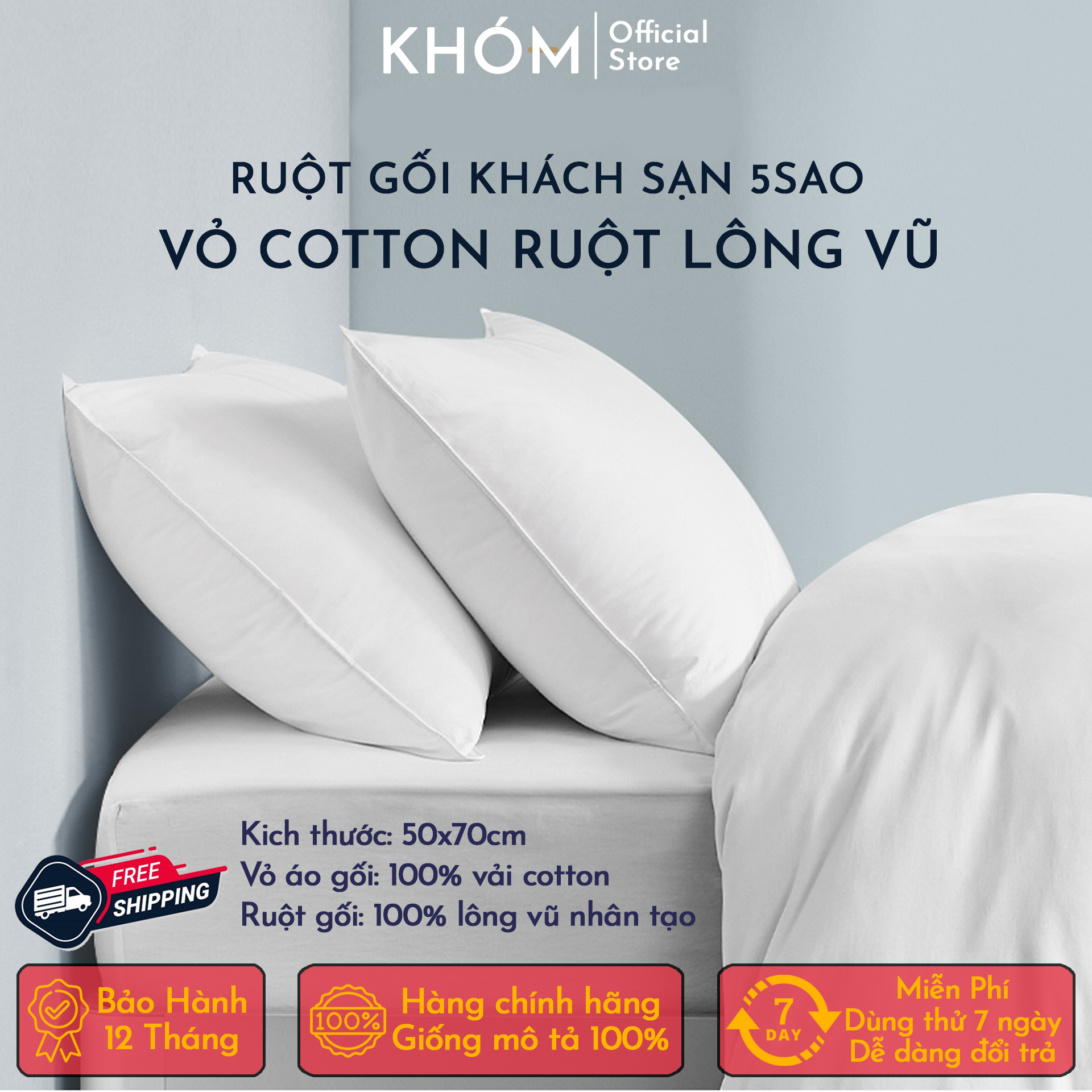 Ruột Gối lông vũ nhân tạo 50x70cm Gối khách sạn cao cấp vỏ gối Cotton